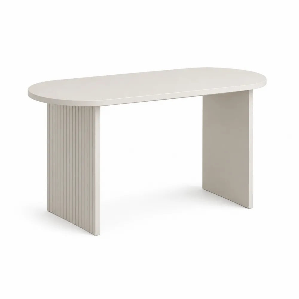 Schreibtisch oval Bürotisch MDF Holzwerkstoff Weiß Beige 160 cm x 70 cm x 75 cm