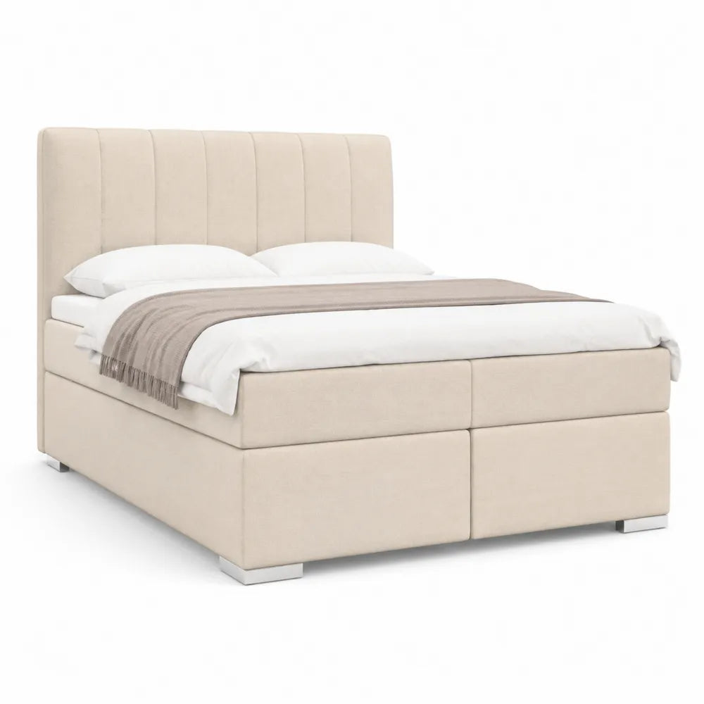 Boxspringbett Doppelbett 180 x 200 cm rechteckig Beige Polyesterstoff mit gepolstertem Kopfteil und Unterbox
