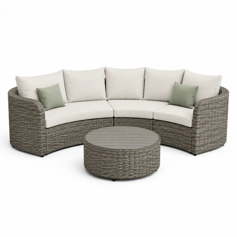 Garten Loungeset Halbkreis Sofa mit Rundtisch 240 x 240 x 70 cm Polyrattan Aluminium Geflecht Grau Braun Beige Grün