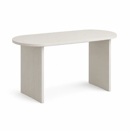 Schreibtisch oval Bürotisch MDF Holzwerkstoff Weiß Beige 160 cm x 70 cm x 75 cm