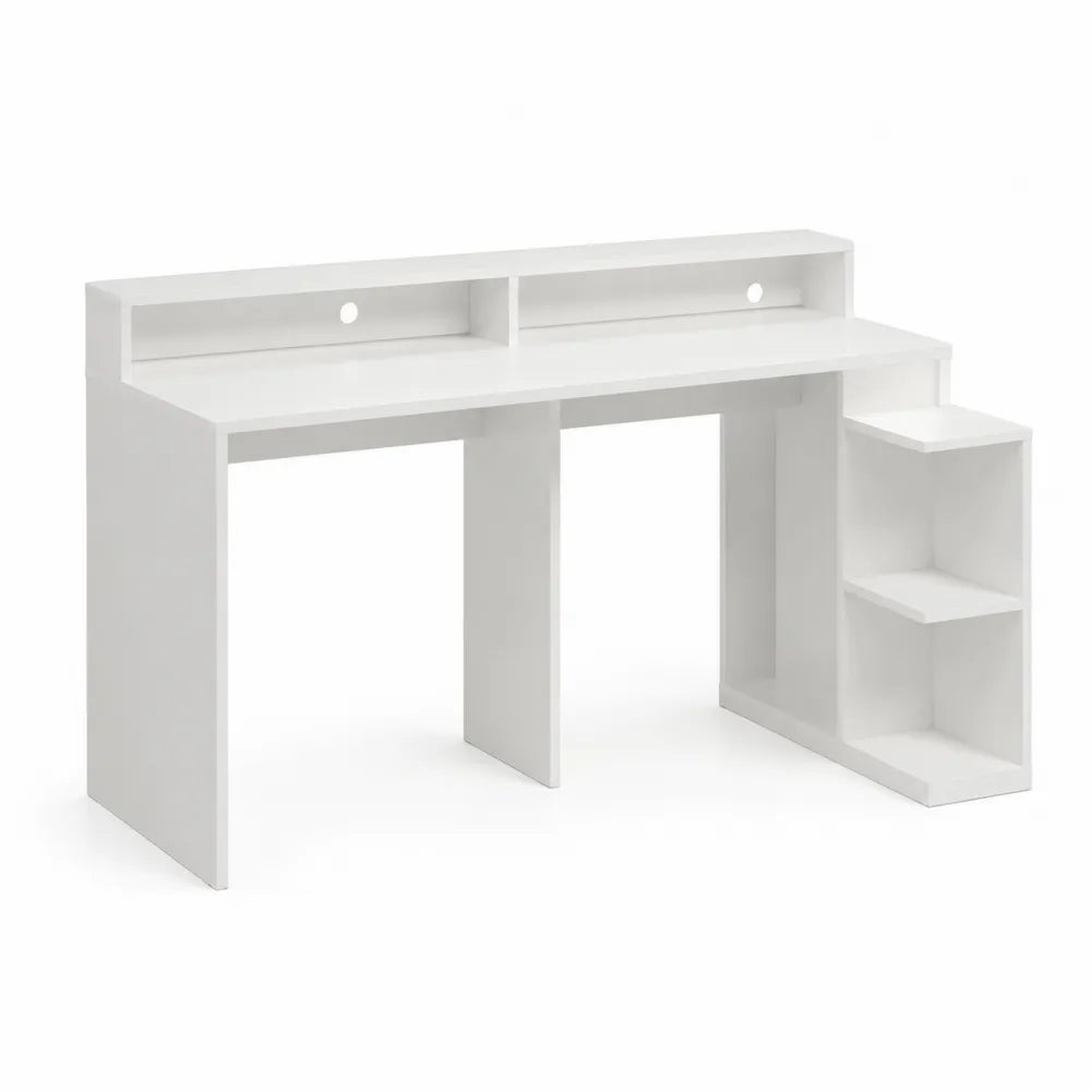 Schreibtisch mit Aufsatzregal und Seitenregal mit Stauraum MDF Holzwerkstoff rechteckig Weiß 120 cm x 50 cm x 120 cm