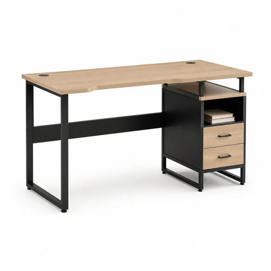 Schreibtisch mit Stauraummodul 2 Schubladen offenen Fächern Holzwerkstoff Naturholz Schwarz 120 cm 50 cm 75 cm
