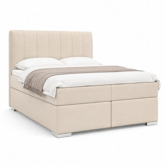 Boxspringbett Doppelbett 180 x 200 cm rechteckig Beige Polyesterstoff mit gepolstertem Kopfteil und Unterbox