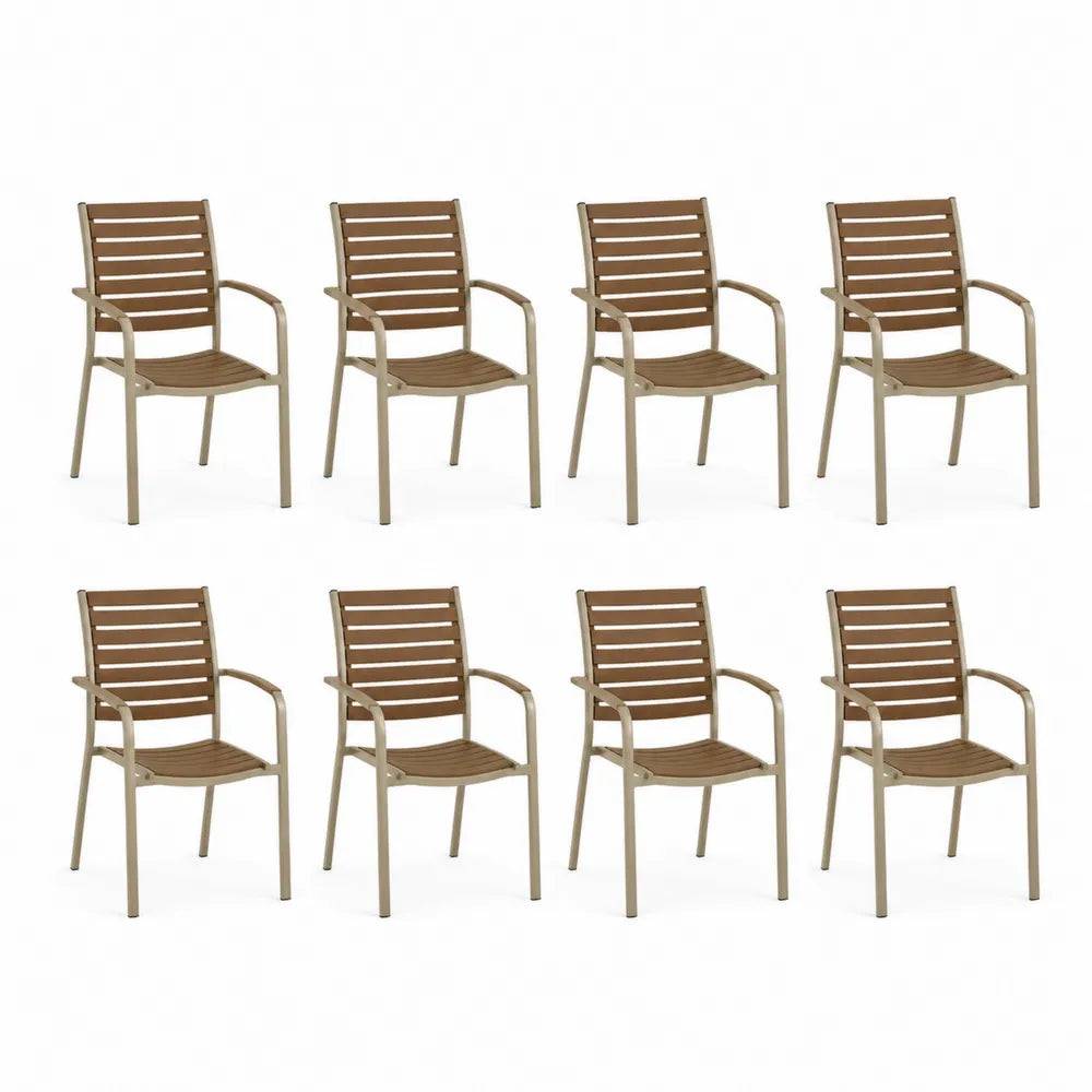 Gartenstuhl Set 8 Stück 55 x 60 x 85 cm Holzlatten Akazienholz Natur Beige Metallrahmen